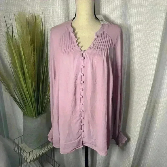 NEW Torrid Women’s 1X Blouse Georgette Smocked Blouson Long Sleeve Tunic Top NWT - Picture 2 of 12